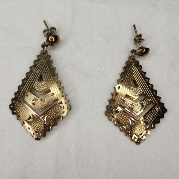 Vintage Brass Filigree Earrings - Picture 1 of 6